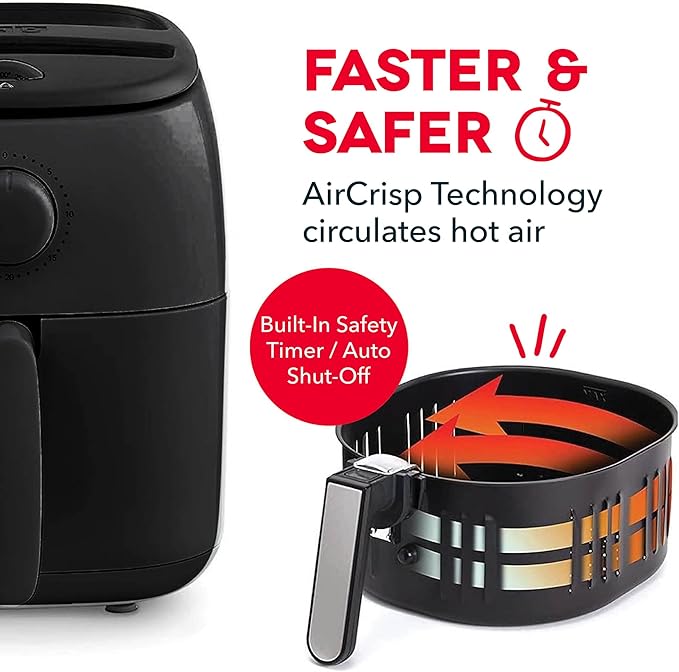 Dash Tasti-Crisp™ Air Fryer - AirCrisp® Technology - Compact Design with Adjustable Temperature Control - Nonstick Fry Basket & Auto Shut-Off Feature - 2.6 Quarts - Black