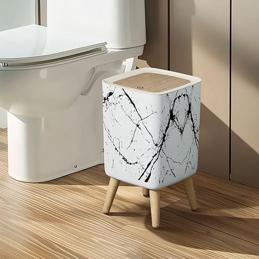 Small Trash Can with Lid Distress Grunge Texture Seamless Pattern Halftone Old Retro Background Wastebasket with Press Cover Dog Proof Garbage Can Waste Bin for Kitchen Bathroom Nursery 2.6 Gallon
