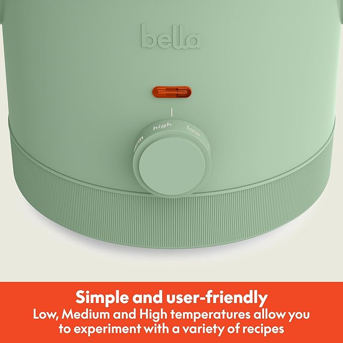 bella 1.5 Qt Slow Cooker with 3 Heat Manual Control, Ceramic Nonstick Coating, Dishwasher Safe Stoneware Pot and Tempered Glass Lid, Tangle Free Cord Wrap & Cool Touch Handles, Seaglass