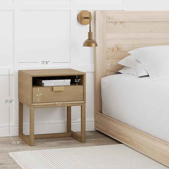 Nathan James Luke Modern Nightstand Side Accent or End Table with Storage Drawer, 1, Light Brown