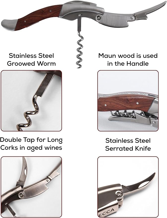 Semecca® Wine Opener – Professional Waiter’s Corkscrew, Double Hinged Wine Key, Wine Bottle Opener with Wooden Gift Box, for Wine Lovers