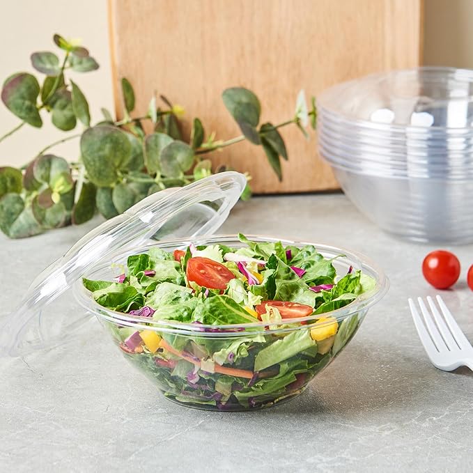 [24 oz. 50 Sets Clear Plastic Salad Bowls with Airtight Lids Disposable To Go Mixing Containers Serving for Fruit, Quinoa, Lunch and Meal Prep