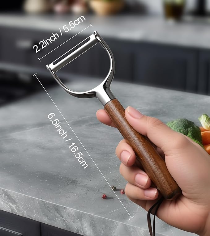Ugotit Vegetable Peeler Stainless Steel Steel with Wood Handle, Premium Potato Veggie Fruit Peelers for Kitchen, Apple Carrot Cucumber Peeler, Ultra Sharp Rotary Blade