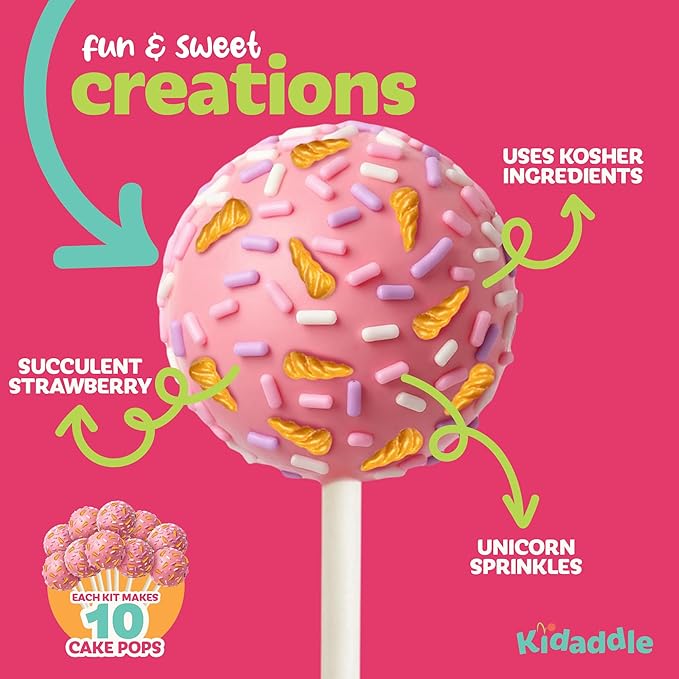 Kidaddle DIY Cake Pop Kit – Unicorn | Baking Kit with Premeasured Ingredients, Decorating Supplies | Made in USA | Certified Kosher | Christmas Gift