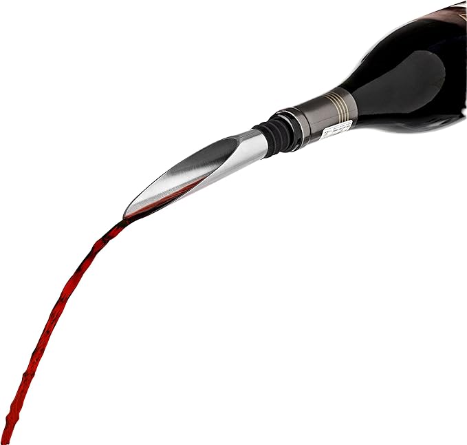 Rosendahl Grand Cru Barware Pouring, Aerating and Decanting Wine Stopper, 9.4" Stainless Steel with Black Silicone Spout, Designed by Tom Nybroe, Gift-Boxed Danish Barware