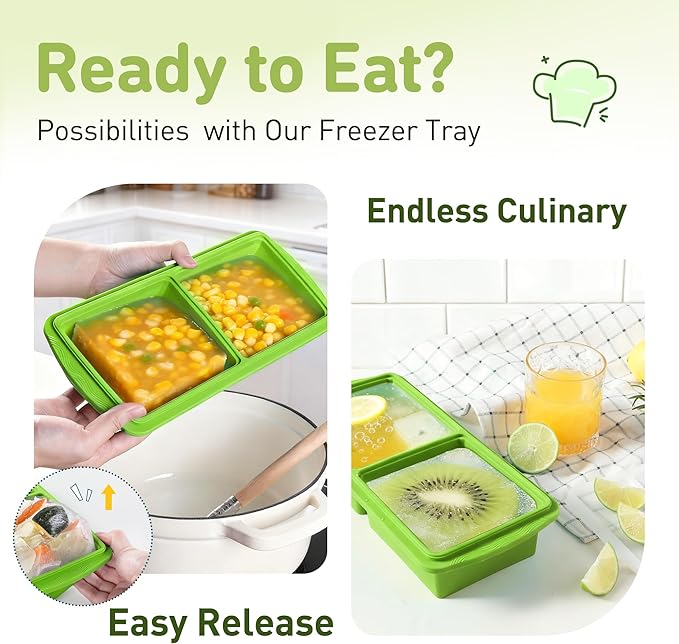 Silicone Freezer Tray with Lid Soup Freezer Container Molds with Steel Reinforced Rim Ice Cube Freezer Molds for Soup, Sauce, Leftovers, Homemade Meal Prep Containers Butter Molds Kitchen Sets