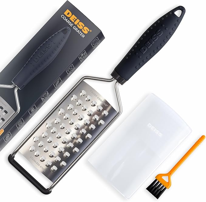 Deiss PRO Coarse Grater & Hand Held Cheese Grater - Sharp Stainless Steel Blades, Non-Slip Handle, Small Cheese Grater for Kitchen, Shredder, Dishwasher Safe