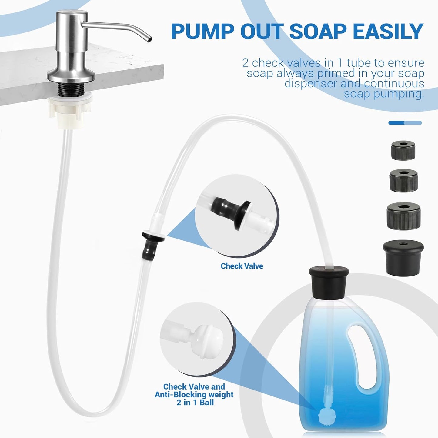 Yofidra Sink Soap Dispenser Extension Kit: Under Sink Dish Soap Dispenser with 47" Tube for Countertop Kitchen Sink Accessories, Sink Hose with Check Valve for Prevent Backflow 2PCS