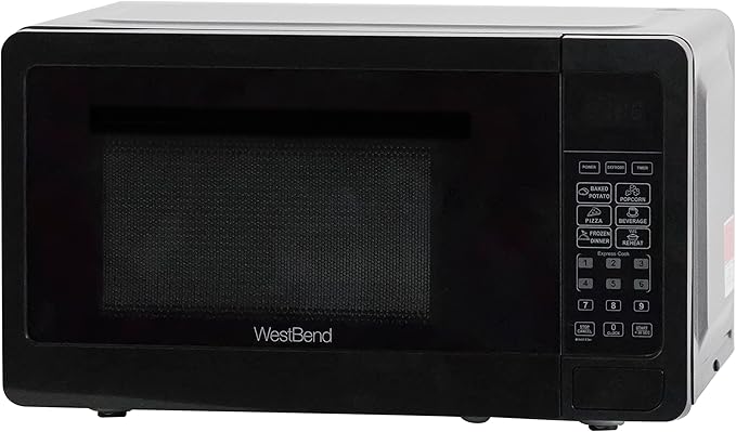 West Bend Microwave Oven 700-Watts Compact with 6 Pre-Set Cooking Settings, Speed Defrost, Electronic Control Panel and Glass Turntable, 0.7 Cu.Ft., Black