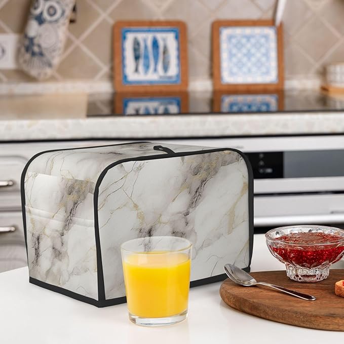 Toaster Cover 2 Slice Marble Pattern Gray White Kitchen Small Appliance Covers with Pockets Dust and Fingerprint Protection