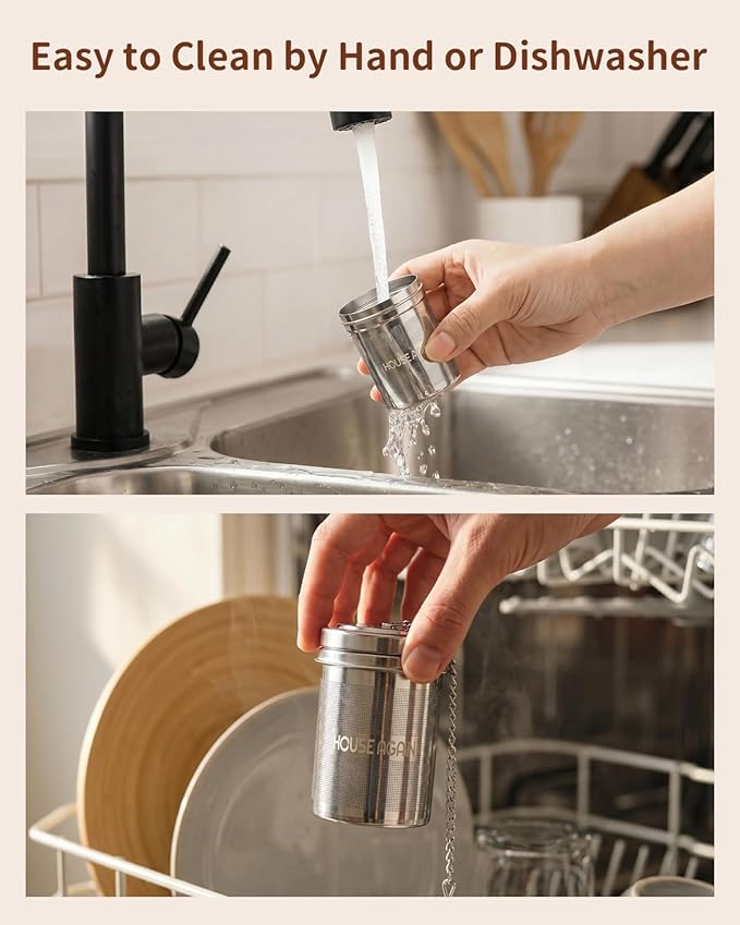 House Again Large Tea Infuser with Scoop, Extra Fine Mesh Tea Strainers for Loose Tea & Spice Infuser for Cooking, 304 Stainless Steel, Loose Leaf Tea Steeper for Brew Tea Spices & Seasonings