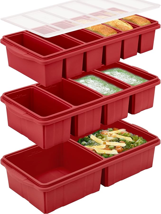 Silicone Freezer Tray With Lid - Soup Freezer Container Molds Set Makes 2-Cup & 1-Cup 1/2-cup Portions Cubes Perfect for preparing meals in different Portion Sizes Oven & Dishwasher-Safe