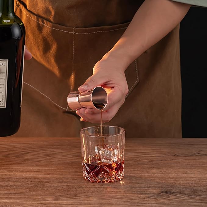 Briout Jigger for Bartending, 2 Pcs Double Cocktail Jigger Japanese Premium 304 Food Grade Stainless Steel Jigger 1 OZ 1/2 OZ, Flat Edge Rose Gold