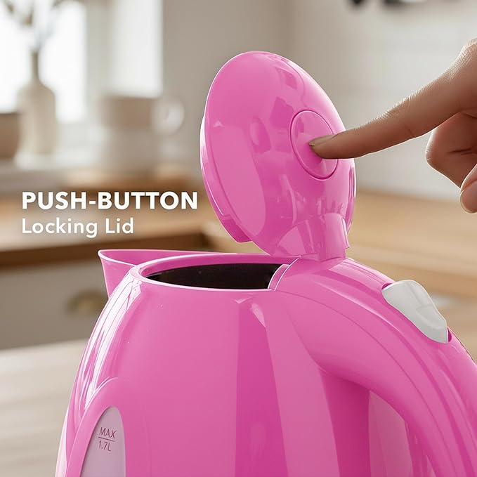 OVENTE Electric Kettle, 1.7L Fast Boiling Water Heater for Coffee or Tea, BPA Free with Water Level Gauge, Auto Shut-Off, Boil-Dry Protection, Indicator Light and Removable Filter, Pink KP72P