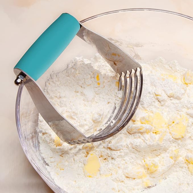ALLTOP Pastry Blender Cutter,Stainless Steel Dough Masher for Butter, Biscuit,Baking, Kneading,Dough, Flakier and Fluffier Pie Crusts, Almond - Hand Kitchen Tool (1 Pack, Turquoise)