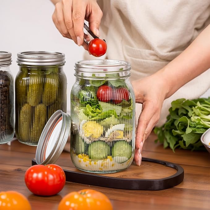 WELLIFE Clear Stripe Mason Jars 32oz-4Pcs
