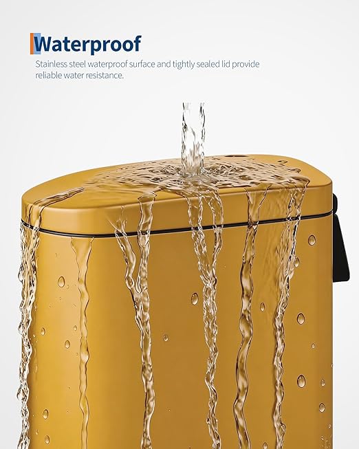 GarveeHome 2.6 Gallon Bathroom Trash Can, Space-Saving Slim Stainless Steel Step-On Garbage Bin with Soft Close Lid, Removable Inner Bucket for Bathroom & Bedroom,Yellow