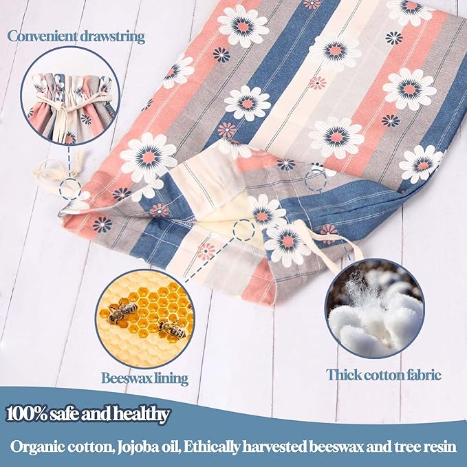 Large Reusable Beeswax Bread Bag with 12in Beeswax Bowl Cover - Sourdough Bread Bags with Proofing Cover for Storage and Sourdough Proofing,The Perfect Baking Accessories