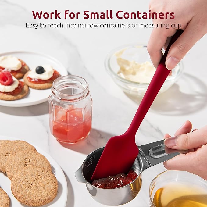 U-Taste Small Mini Silicone Spatula: 9×2inch 600ºF Heat-Resistant Food-Grade Jar Scraper for Kitchen Use, Non-Stick Seamless Flexible Baking Utensil for Mixing, Scraping Jam in Bowl or Cup (Red)