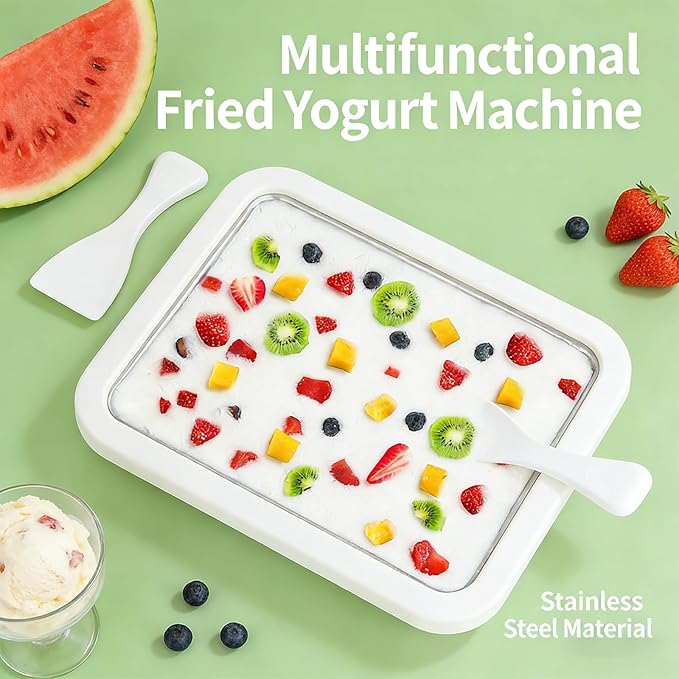 Rolled Ice Cream Maker, New At-Home Ice Cream Roller Maker, DIY Fun Family Activity Instant Ice Cream Tray with Instant Freeze Tray and 2 Scrapers(White+Green)