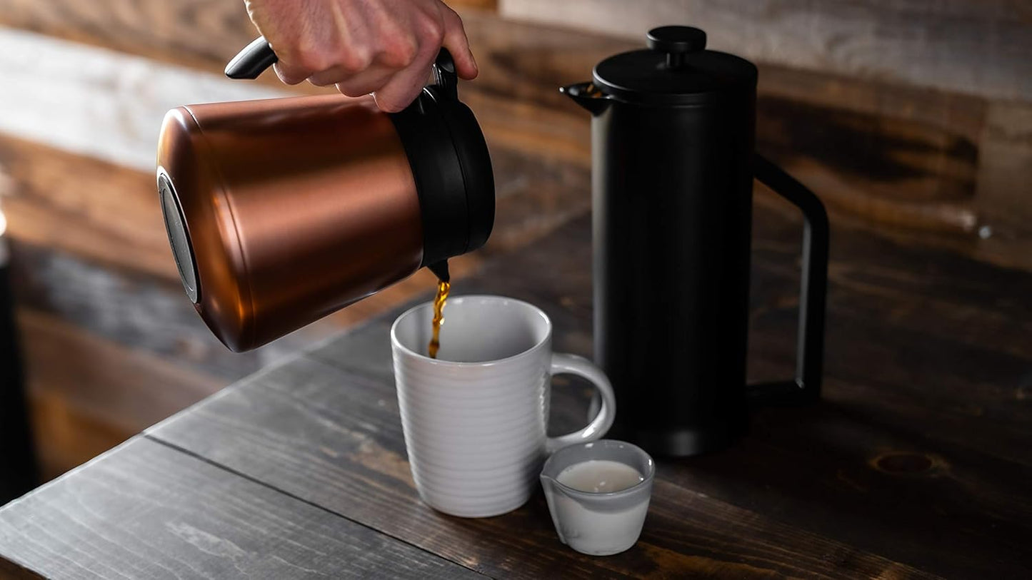 Thermal Coffee Carafe Tea Pot Stainless Steel, Double Wall Vacuum Insulated | Cool Touch Handle | Hot & Cold Retention | Non-Slip Silicone Base | BPA Free Copper