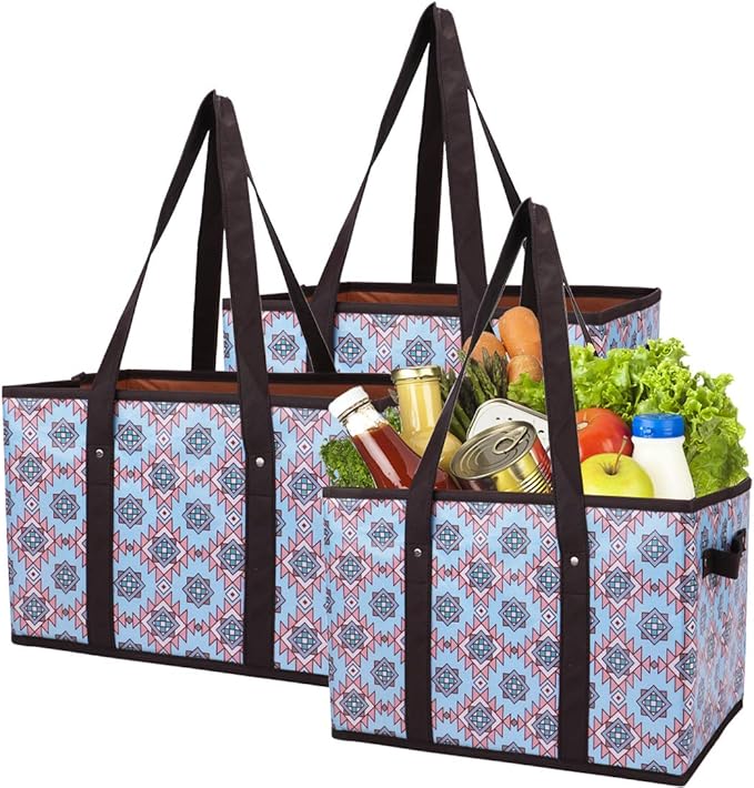 Foraineam Reusable Grocery Bags Set Durable Heavy Duty Tote Bag Collapsible Grocery Shopping Box Bag with Reinforced Bottom