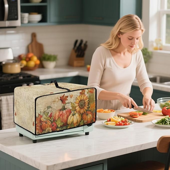 Toaster Oven Dust Cover Small Kitchen Appliance Cover for Countertop Convection Ovens,Small Appliances, M, 16.5 x 20.5 x 10 Inches, Retro Pumpkin Sunflower
