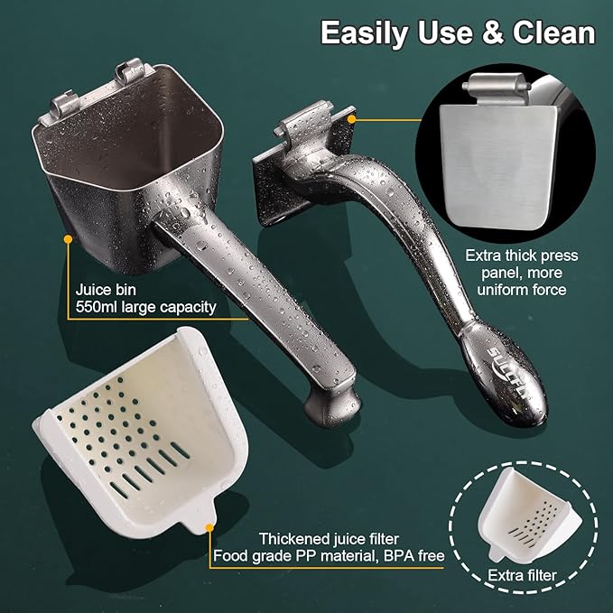 SUCCFLY Lemon Squeezer - Stainless Steel Citrus Juicer, Heavy Duty Manual Juicer for Lemons, Limes, Oranges, Pomegranates (5 Year Warranty)