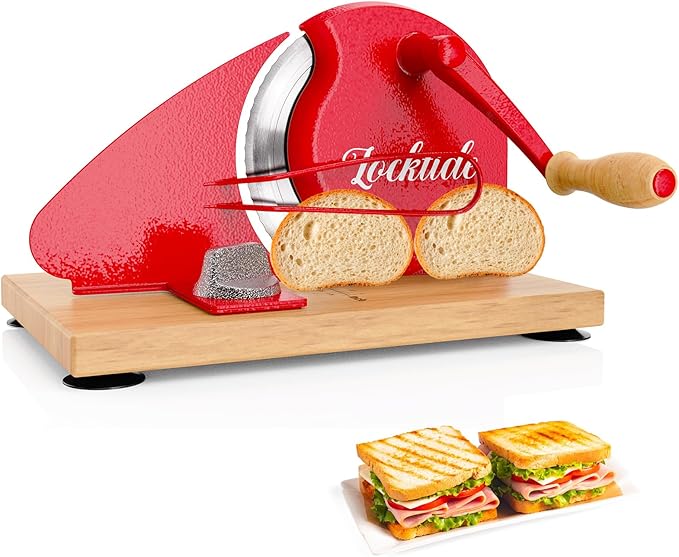 Upgrade Manual Bread Slicer for Homemade Sourdough - Adjustable Thickness & Evenly Slice, Bread Slicer with Scale Lines, Hand Crank, Suction Cups and Bread Guide for Sandwiches, Toast, Bagel, Baguette