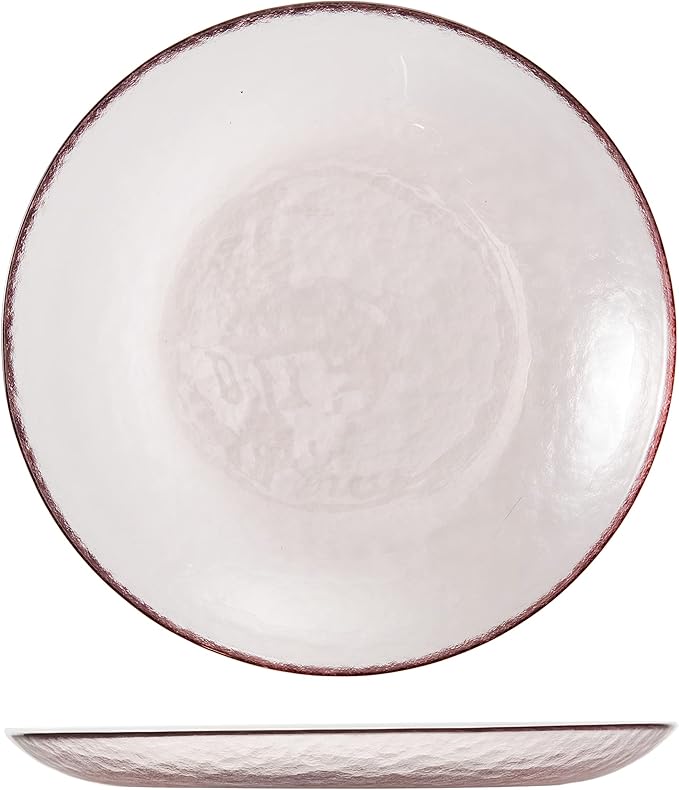 FORTESSA Los Cabos Tableware, 16-Piece Glass Dinnerware Set with 4 Dinner Plates, 4 Salad Plates, 4 Coupe Bowls and 4 Cereal Bowls, Dishwasher-Safe Glass Plate Set, Pink