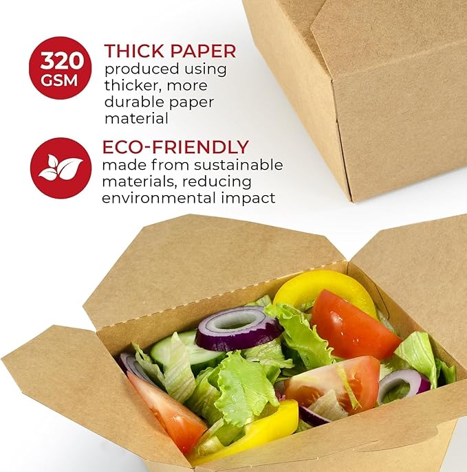 Chinese Takeout Storage Containers (70 Pack) 30oz - Kraft Brown Cardboard Paper Togo - Take Out Boxes - Biodegradable Eco To Go Food For Restaurants Catering Party