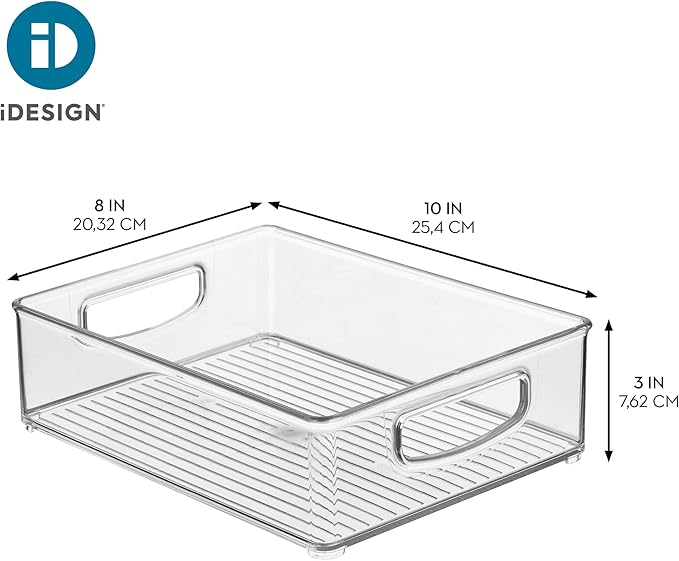 iDesign Plastic Stackable Pantry Bin - Organizer Bin with Handles for Cabinets or Fridge - Set of 2 - Clear