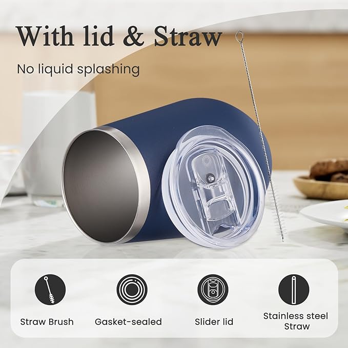 MEWAY 12oz Stainless Steel Wine Tumbler with Lid - Double Wall Vacuum Insulated Swig cups for Hot and Cold Drinks, Ideal for Coffee, Wine, Beer, gifts for Women under 10 dollars(Navy,Set of 12)