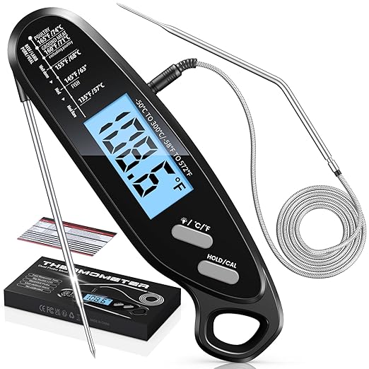 Instant Read Meat Thermometer Digital for Cooking & Grilling with Dual Probe, Big Backlit & Calibration, Food Thermometer for Grill, Smoker, BBQ, Oven, Oil Fry, Outdoor Kitchen Appliances