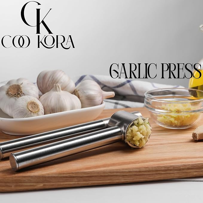 Garlic Press, Garlic Mincer, Ergonomic Handheld Garlic Crusher, Dishwasher Safe Stainless Steel Kitchen Tool