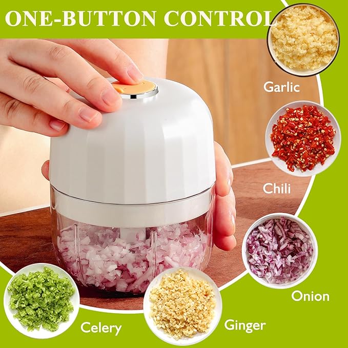 Garlic Chopper Electric 250ml,Mini Chopper Cordless With 304 Stainless Steel Blade, Mini Food Processor For Onion, Chili, Tomatoes, Electric Chopper For Kitchen, white, AGC100