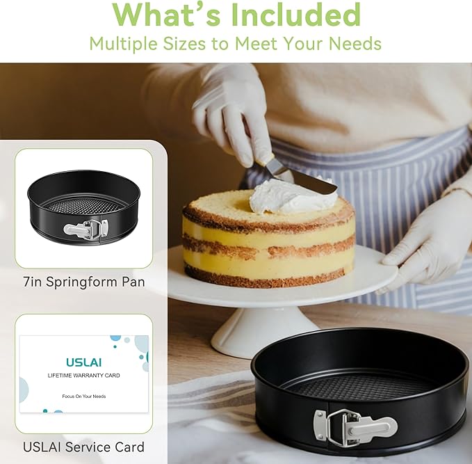 USLAI Springform Pan, 4/6/7/8/9/10 Inch Nonstick Cheesecake Pan with Removable Bottom, Easy to Clean, Ideal for Baking Cakes, Pies and Quiches - 7 Inch