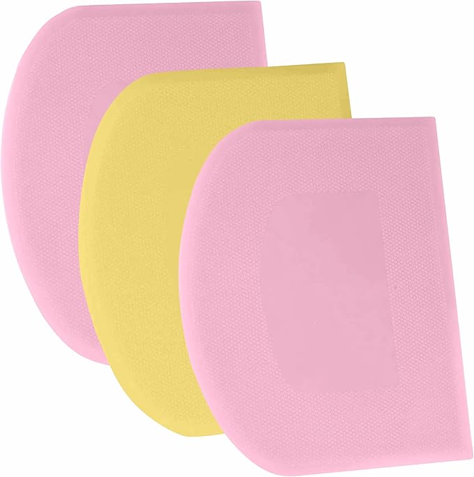 SURDOCA Dough Scraper Bench Scraper - 3P 14.2x8.5" Plastic Flexible Bowl Scraper, Sharp Edge & Angles Cake Scraper. Non-Slip Bakeware Decorating Tools Sculpting & Modeling Tools - Pink+Yellow+Pink