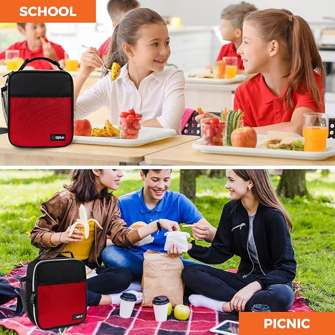 opux Premium Insulated Lunch Box, Soft School Lunch Bag for Kids Boys Girls, Leakproof Small Lunch Pail Men Women Work, Reusable Compact Cooler Tote Lunchbox for Office Adult, Red