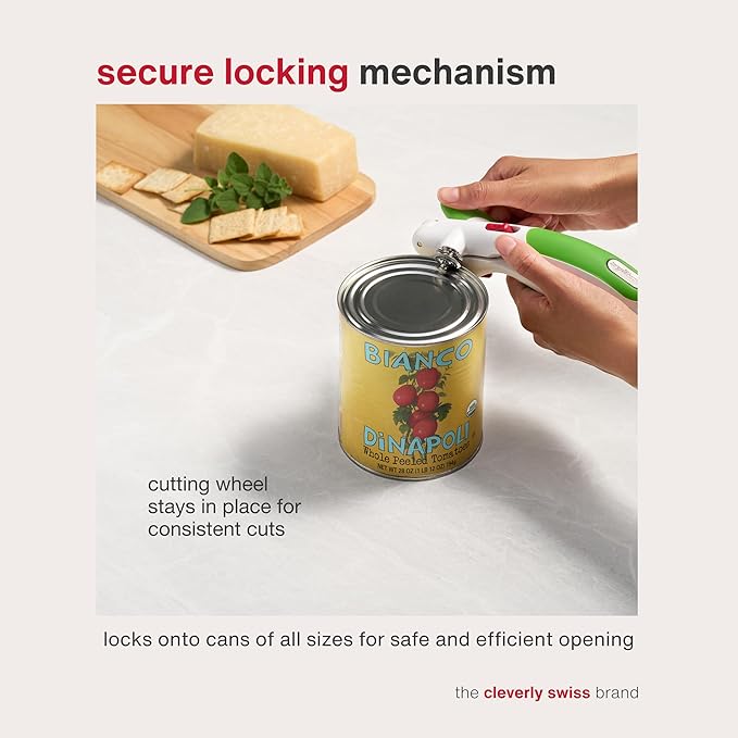 Zyliss Lock N' Lift Manual Can Opener with Lid Lifter Magnet - Heavy-Duty & Handheld Can Opener - Kitchen Gadget for Can Opener Safety - Manual Can Opener for Smooth Edge - Green
