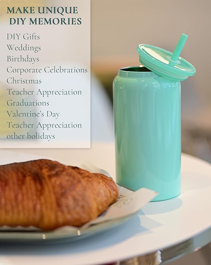 Glass Cups with Lids and Straws, 16oz Stainless Steels Cups, Beer Cups, Iced Coffee Cup, Smoothie Cup, Sublimation Tumbler, Green (Smooth Polished Finish, Sublimatable)