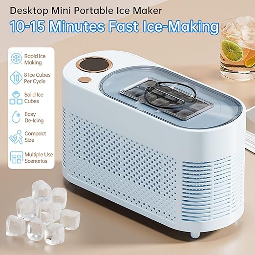 Cryfokt Mini Countertop Ice Maker, 10 Ice Cubes in 10 Mins Portable Quiet Automatic Machine with Scoop and Basket, for Home Office Camping Party Bar (US Plug)