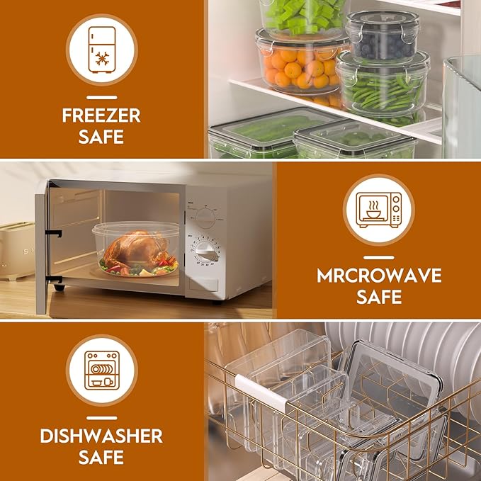 48 PCS Food Storage Containers with Lids Airtight (24 Containers & 24 Lids), Leak proof Meal Prep Container Set for Kitchen Storage, BPA-free, PVC-free Plastic, Microwave/Dishwasher Safe, Labels & Pen