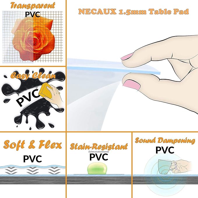 NECAUX Custom 40 x 115 Inch Frosted Table Cover Protector, 1.5mm Thick Wood Grain Transparent Table Pad Non-Slip Tablecloth Plastic Protective Pad for Dining Room Table Conference Table Meeting Table