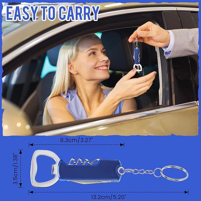 Ziliny 24 Pcs Bottle Opener Keychain Bulk Wine Bottle Beer Opener Keychain 3.27" Stainless Steel Corkscrew Waiter Corkscrew Wine Keyring Gifts for Christmas Bar Party Wedding Home (Blue)