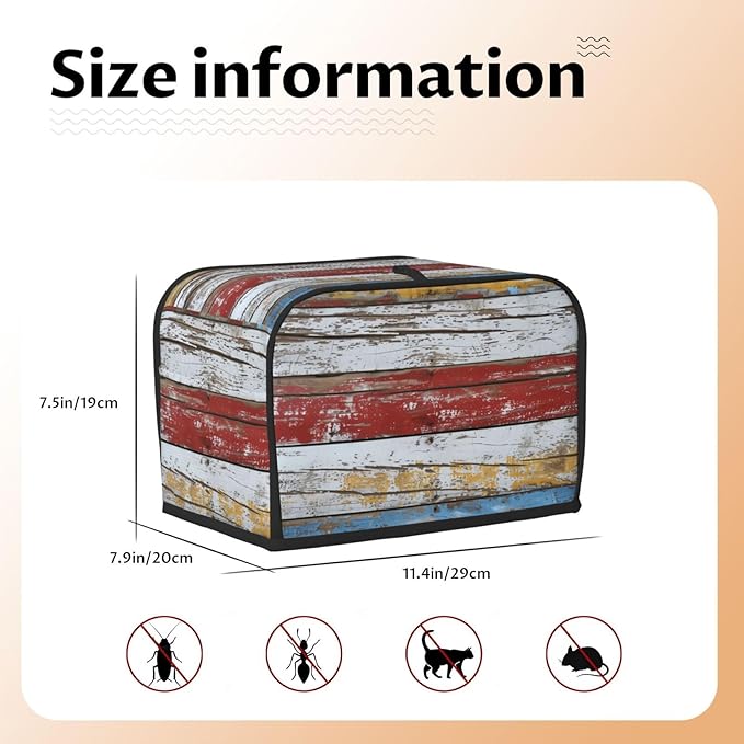 Multicolored Wood Stripes Toaster Cover 2 Slice, Cute Rural Bread Machine Cover, Washable Dust-Proof Cover for Kitchen Small Appliance Cover,with Top Handle