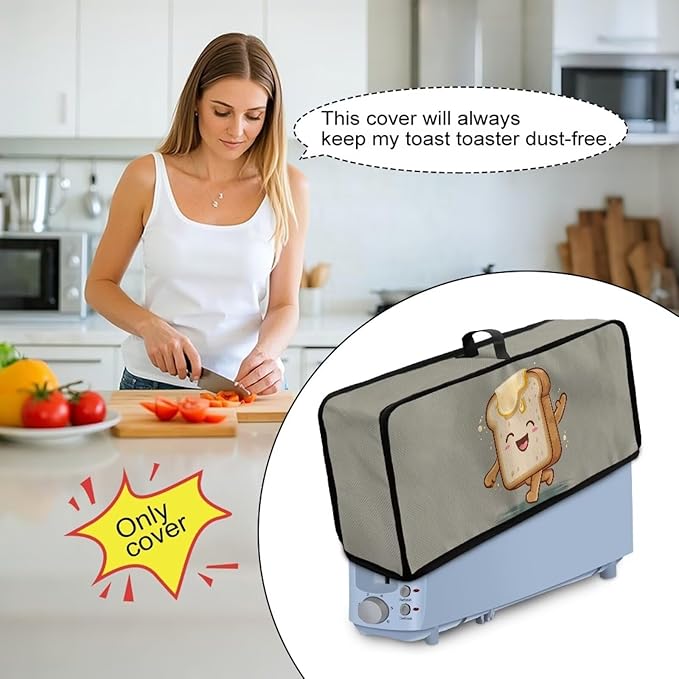 Slim 2 Slice Toaster Cover Funny Toaster Bread Print Water-Resistant Dust Covers with Handle Keep Kitchen Small Appliances Clean