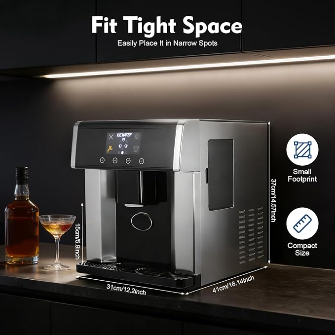 2 in 1 Water Dispenser Ice Maker, Countertop Water Cooler Dispenser Built-in Ice Maker with LCD Display and Self-Cleaning, 10Mins Quick Ice Make, 1.3lbs Ice Storage for Home Office