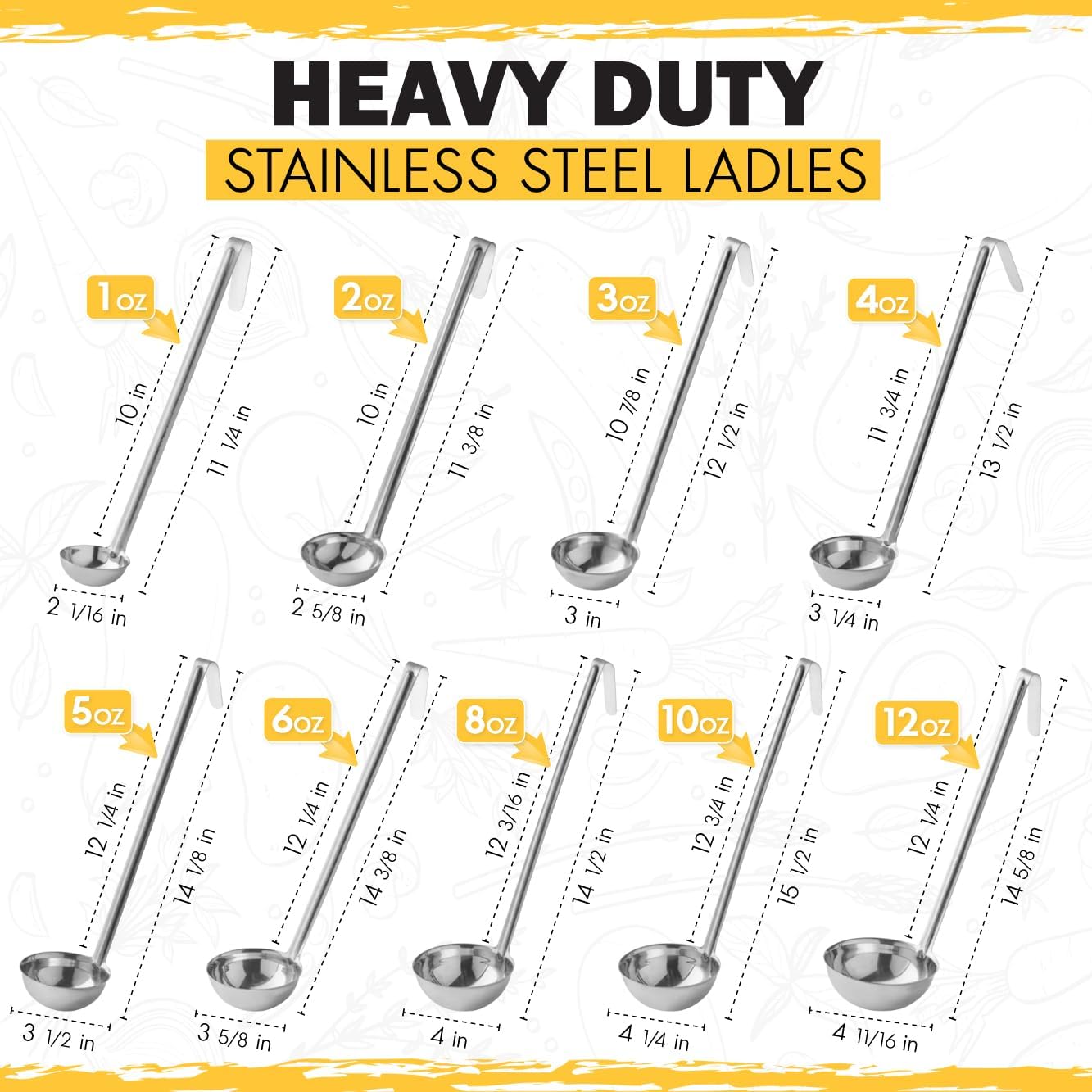 Ladle - Durable Stainless Steel Ladle Serving Measuring Soup Dressing Sauce Gravy Sturdy Dependable Long Handle for Kitchen - 12 Oz.