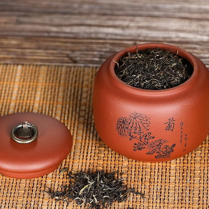 Yixing Clay Jar 17.5 Oz,Zisha Loose Leaf Tea Storage Canister Pot,Keep Bulk Tea Tidy and Fresh
